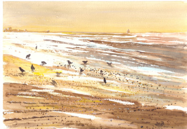 Peinture intitulée "sable et mer" par Pierre Julia, Œuvre d'art originale, Autre