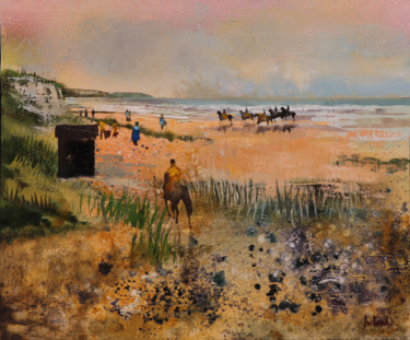 Painting titled "Sur la plage" by Pierre Jutand, Original Artwork, Oil