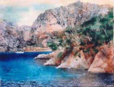 Pittura intitolato "Les calanques à Mar…" da Pierre Jutand, Opera d'arte originale