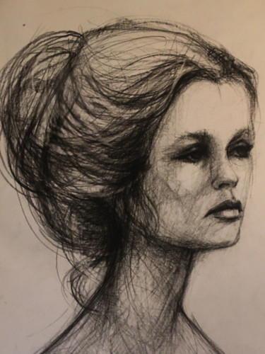 Drawing titled "Brigitte Bardot" by Pierre Laffillé, Original Artwork, Charcoal