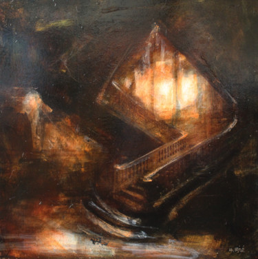 Pintura intitulada "Escalier et lumière" por Pierre Laffillé, Obras de arte originais, Óleo