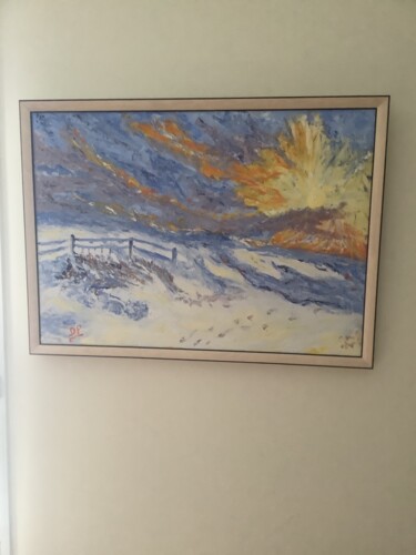 Painting titled "Campagne sous la ne…" by Pierrette Ducournau, Original Artwork, Oil Mounted on Wood Stretcher frame