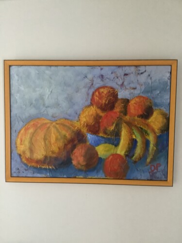 Painting titled "Nature morte" by Pierrette Ducournau, Original Artwork, Oil Mounted on Wood Stretcher frame