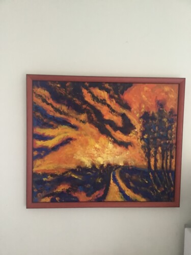Peinture intitulée "Incendie" par Pierrette Ducournau, Œuvre d'art originale, Huile Monté sur Châssis en bois