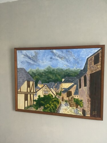 Painting titled "Sur le chemin de st…" by Pierrette Ducournau, Original Artwork, Oil Mounted on Wood Stretcher frame