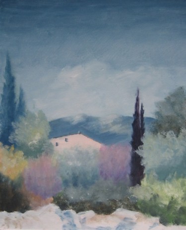 Painting titled "paysage de Provence…" by Pierrette Martin, Original Artwork, Oil