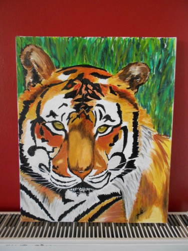 Peinture intitulée "le tigre" par Pierrette Kuhn, Œuvre d'art originale, Huile