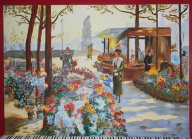 Painting titled "le marché aux fleurs" by Pierrette Kuhn, Original Artwork, Oil