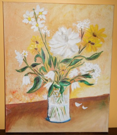 Pintura intitulada "bouquet blanc" por Pierrette Kuhn, Obras de arte originais, Óleo