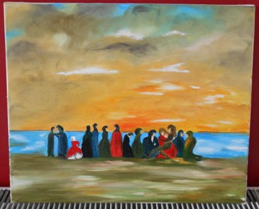 Pintura intitulada "la plage-2" por Pierrette Kuhn, Obras de arte originais, Óleo