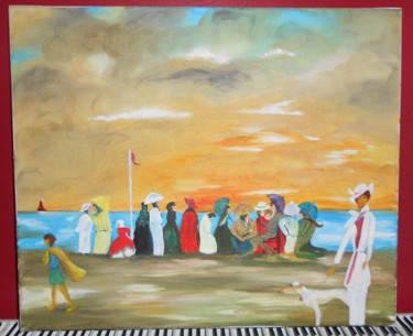Painting titled "la plage-1" by Pierrette Kuhn, Original Artwork, Oil