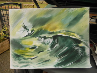 Painting titled "tempête en mer" by Pierrette Kuhn, Original Artwork, Watercolor