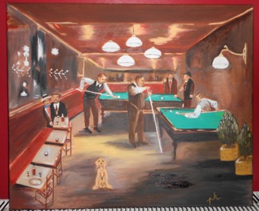 Pintura titulada "la salle de billard" por Pierrette Kuhn, Obra de arte original, Oleo