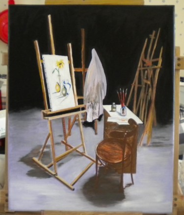 Painting titled "l'atelier" by Pierrette Kuhn, Original Artwork, Oil