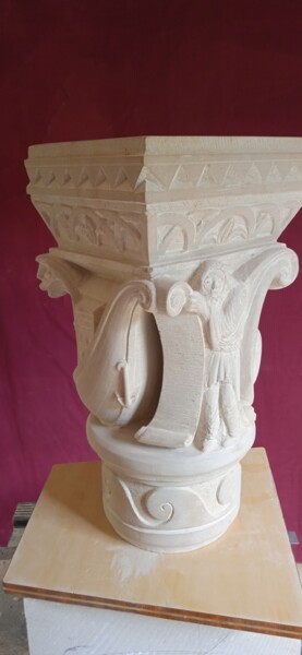 Sculpture titled "Chapiteau roman." by Pierre Vexlard, Original Artwork, Stone