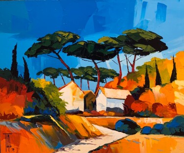 Pintura intitulada "Au village" por Pierrick Tual, Obras de arte originais, Óleo