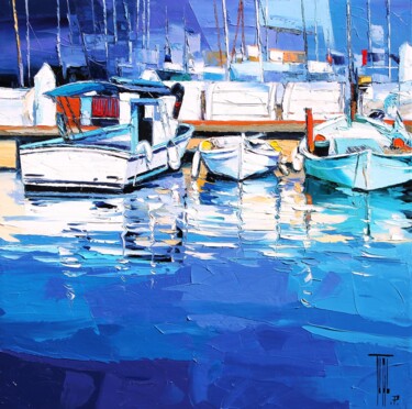 Pintura intitulada "Au port" por Pierrick Tual, Obras de arte originais, Óleo