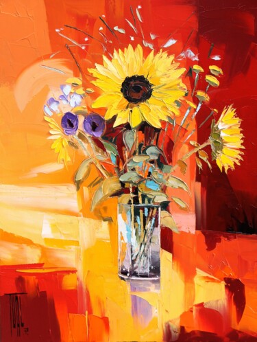 Картина под названием "Bouquet aux tournes…" - Pierrick Tual, Подлинное произведение искусства, Масло