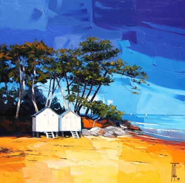 Pintura titulada "Les cabines de plage" por Pierrick Tual, Obra de arte original, Oleo