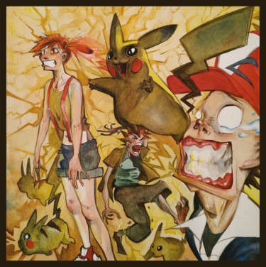 Pintura titulada "PIKACHUS" por Pierro Lorenzo, Obra de arte original, Acuarela