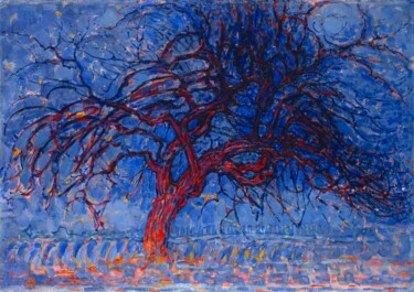 Schilderij getiteld "L'arbre rouge" door Piet Mondrian, Origineel Kunstwerk, Olie