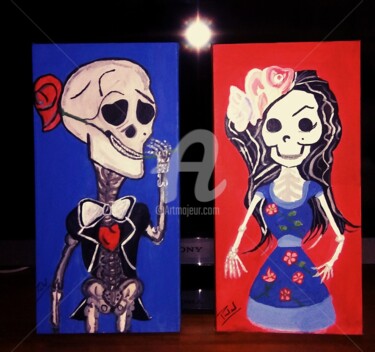 Painting titled "calaveras-pareja.jpg" by Piete Branche, Original Artwork, Acrylic