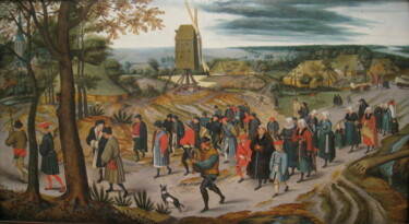 Peinture intitulée "Le cortège nuptial" par Pieter Brueghel The Younger, Œuvre d'art originale, Huile