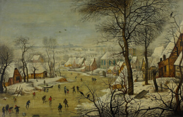 Schilderij getiteld "Paysage d'hiver ave…" door Pieter Brueghel The Younger, Origineel Kunstwerk, Olie