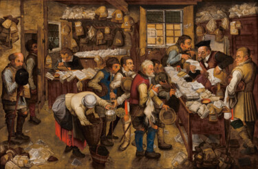 绘画 标题为“Le bureau du percep…” 由Pieter Brueghel The Younger, 原创艺术品, 油