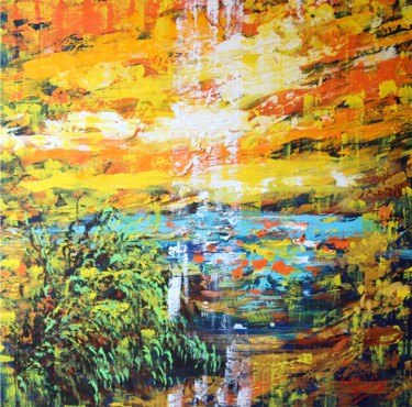 Painting titled "Riflessi al tramonto" by Pietra Barrasso, Original Artwork, Acrylic