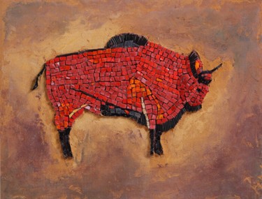 Skulptur mit dem Titel "Mosaic panel "Red b…" von Tatiana Fololeeva, Original-Kunstwerk, Mosaik
