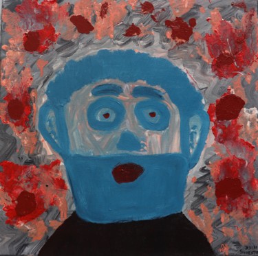 Malerei mit dem Titel "Psyco Man With Beard" von Pedro Silvestre, Original-Kunstwerk, Acryl
