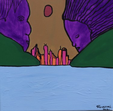 Malarstwo zatytułowany „Infinity Pool City” autorstwa Pedro Silvestre, Oryginalna praca, Akryl