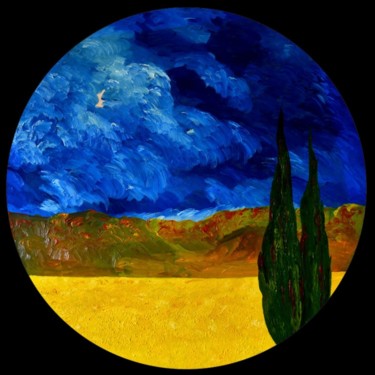 Malarstwo zatytułowany „Omaggio a Van Gogh” autorstwa Pietro Uguagliati, Oryginalna praca, Olej