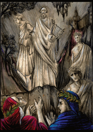 Inferno, Canto IV Painting titled "Inferno, Canto IV" by Pietro Di Pompeii, Original Art, Graphite Mounted on Wood Panel