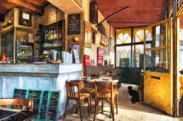 Painting titled "Le chat du cafe" by Pietrofrance, Original Artwork