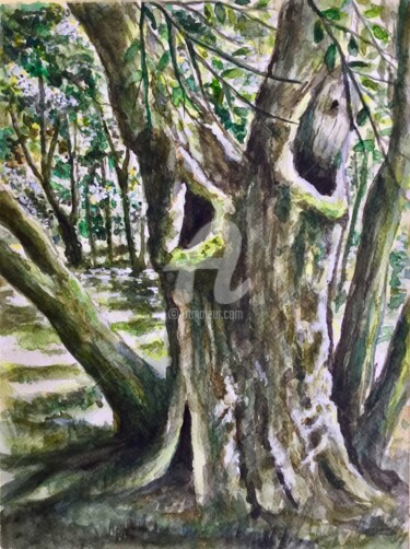Painting titled "Green forest" by Pietro Mari, Original Artwork, Watercolor