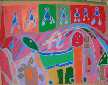 Painting titled "Famille nombreuse" by Gomard, Original Artwork, Acrylic