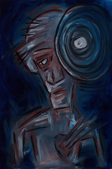 Painting titled "Heart Struck Man" by Simon Houlton, Original Artwork, Oil Mounted on Wood Stretcher frame