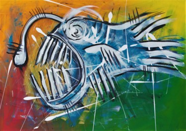 Pittura intitolato "Angler Fish" da Simon Houlton, Opera d'arte originale, Acrilico Montato su Telaio per barella in legno
