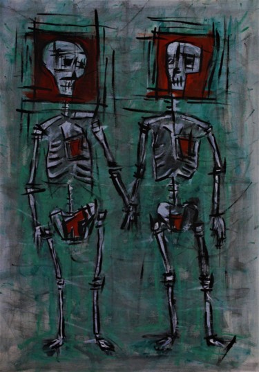 Painting titled "Two Skeletons" by Simon Houlton, Original Artwork, Acrylic