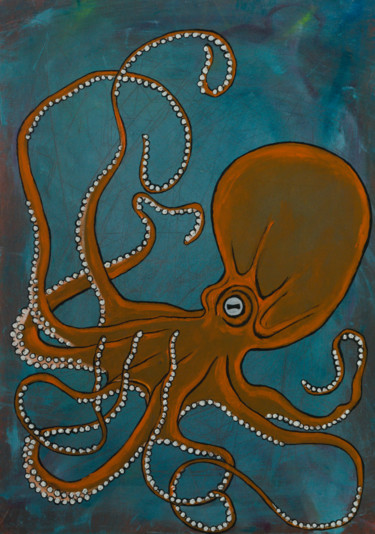 Painting titled "Octopus" by Simon Houlton, Original Artwork, Oil Mounted on Wood Stretcher frame