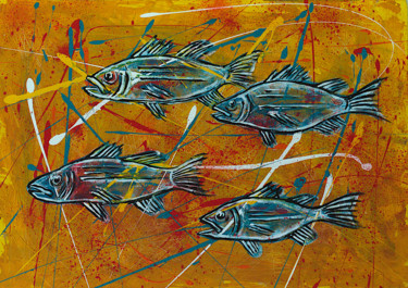「School (Weird Fishe…」というタイトルの絵画 Simon Houltonによって, オリジナルのアートワーク, アクリル ウッドストレッチャーフレームにマウント