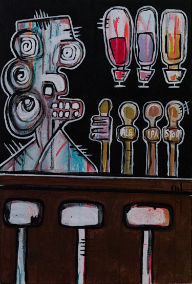 Painting titled "The Barman" by Simon Houlton, Original Artwork, Acrylic Mounted on Wood Stretcher frame