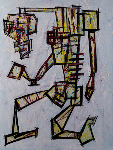 Painting titled "My Robot Heart" by Simon Houlton, Original Artwork, Acrylic Mounted on Wood Stretcher frame