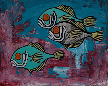 Картина под названием "Oreo Dory Fish (Wei…" - Simon Houlton, Подлинное произведение искусства, Акрил Установлен на Деревянн…
