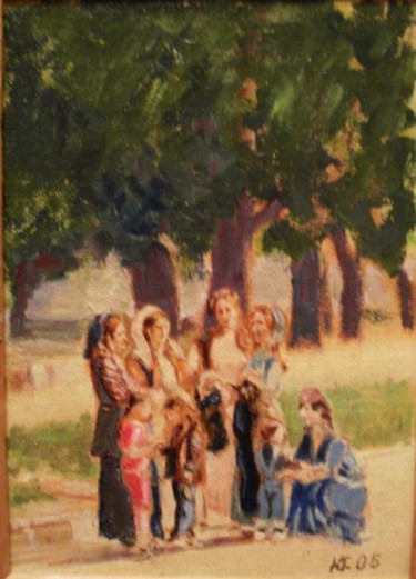 Painting titled "Цыгане в парке" by Iurii Kravtsov, Original Artwork, Oil