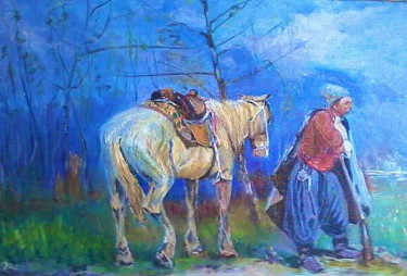 Painting titled "Запорожец в дозоре" by Iurii Kravtsov, Original Artwork
