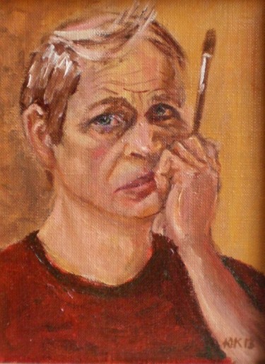 Картина под названием "Автопортрет с кистью" - Юрий Кравцов, Подлинное произведение искусства