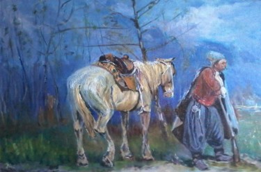 Pittura intitolato "В дозоре по Васильк…" da Iurii Kravtsov, Opera d'arte originale, Olio